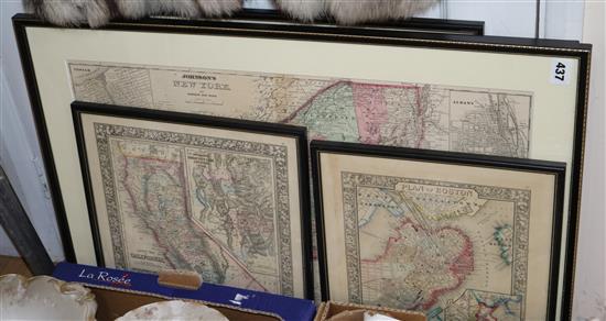 Seven 19th century American maps of the USA largest 40 x 60cm.